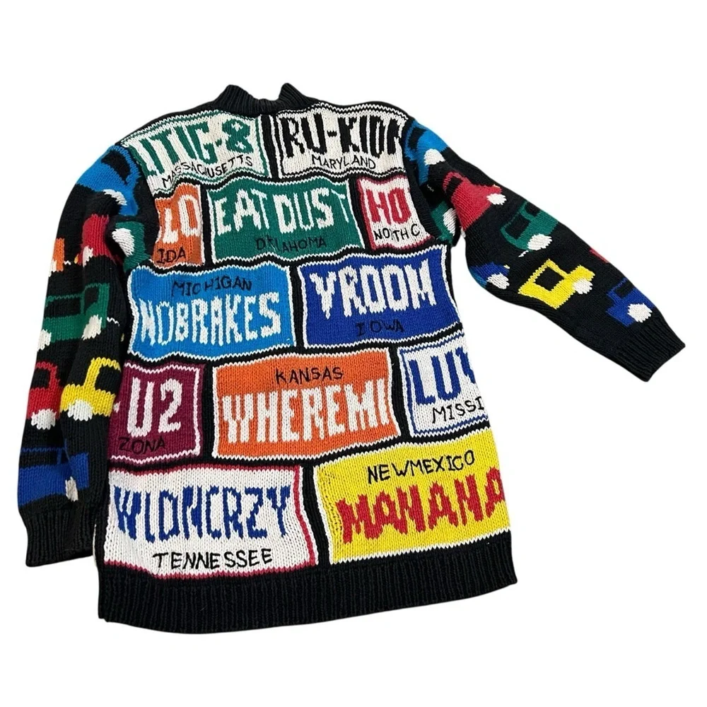 Belle Pointe vintage license plate sweater unisex medium car novelty 80s 90s